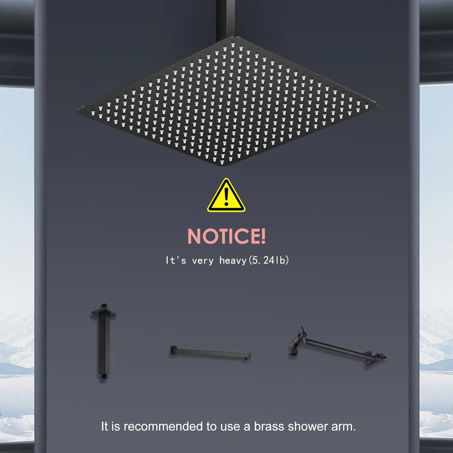 16 inch Matte Black Large Rain Shower Head - All Metal 304 Stainless Steel, Full Body Rainfall Shower with 324 Silicone Nozzles - Waterfall Bathroom Square Showerheads, Ceiling Mounted