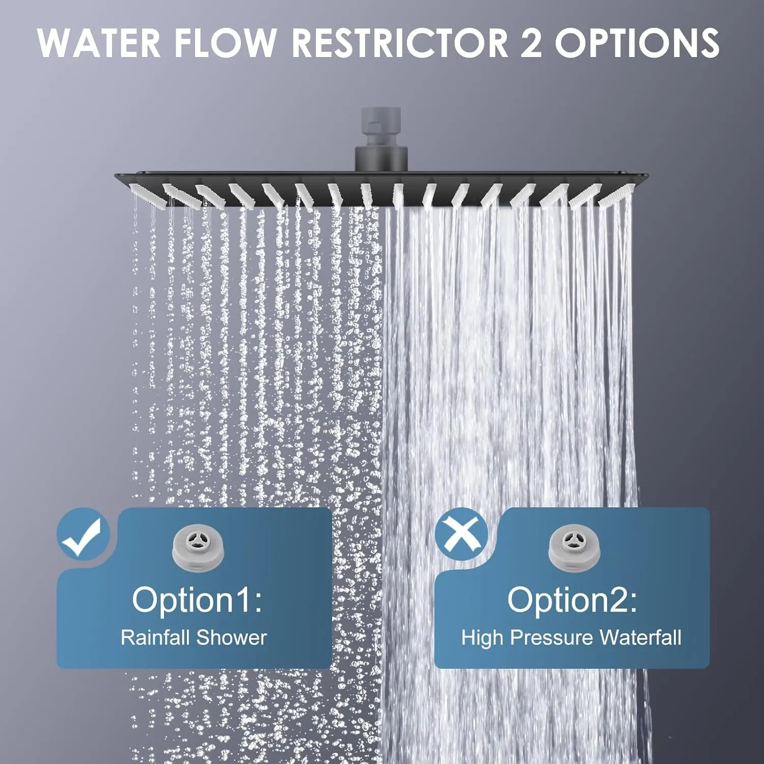 16 inch Matte Black Large Rain Shower Head - All Metal 304 Stainless Steel, Full Body Rainfall Shower with 324 Silicone Nozzles - Waterfall Bathroom Square Showerheads, Ceiling Mounted