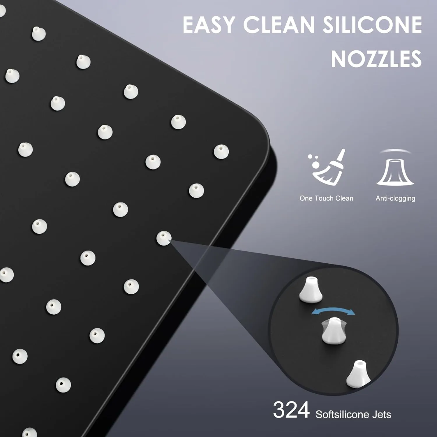 16 inch Matte Black Large Rain Shower Head - All Metal 304 Stainless Steel, Full Body Rainfall Shower with 324 Silicone Nozzles - Waterfall Bathroom Square Showerheads, Ceiling Mounted