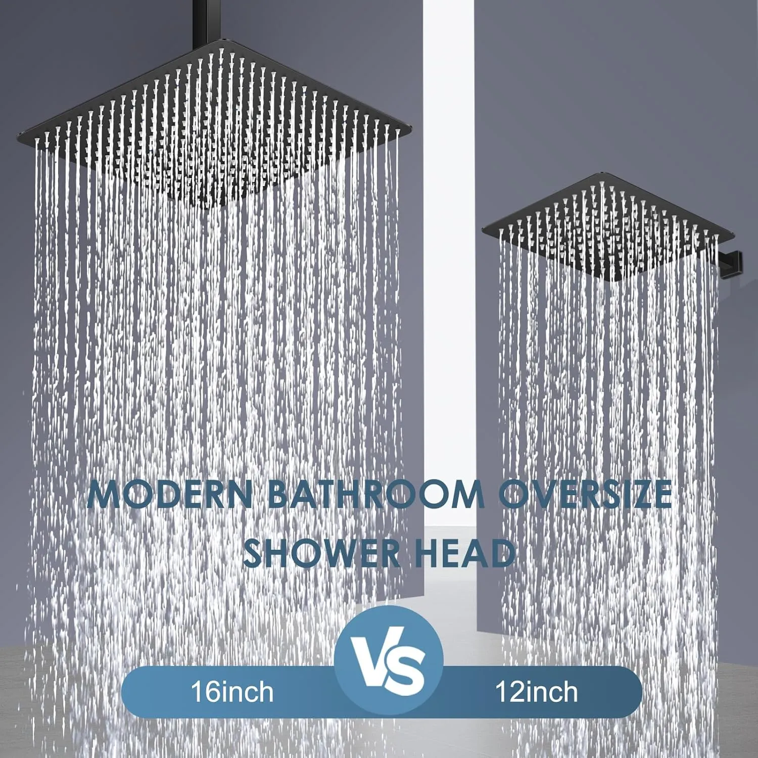 16 inch Matte Black Large Rain Shower Head - All Metal 304 Stainless Steel, Full Body Rainfall Shower with 324 Silicone Nozzles - Waterfall Bathroom Square Showerheads, Ceiling Mounted