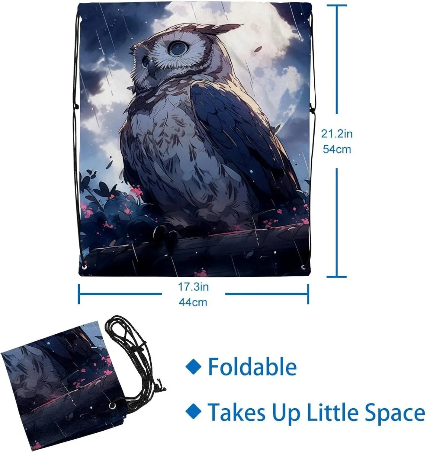 2 Pcs Cute Owls Drawstring Backpack Sports Gym Sack pack String Bag for Women Men