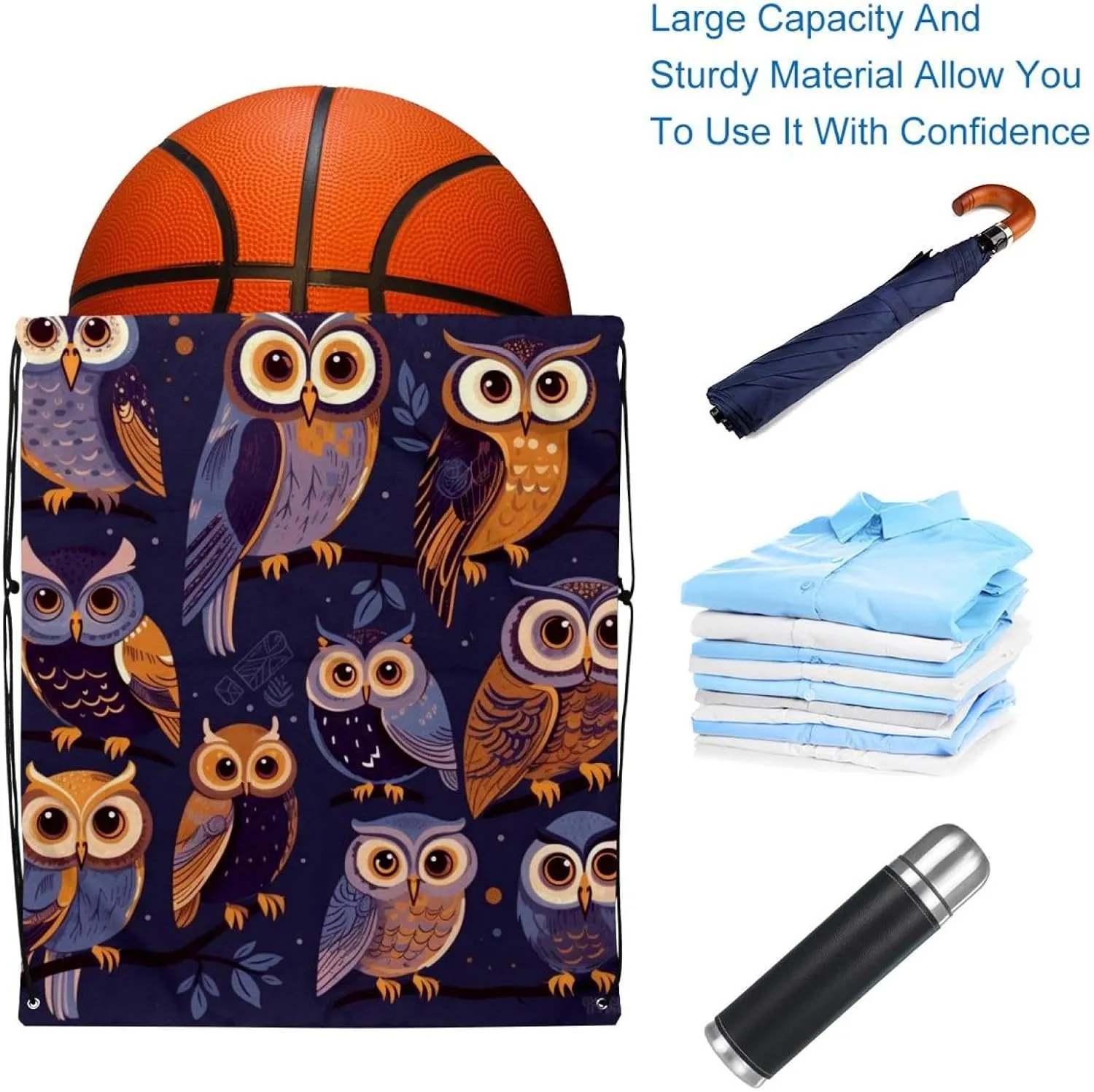 2 Pcs Cute Owls Drawstring Backpack Sports Gym Sack pack String Bag for Women Men