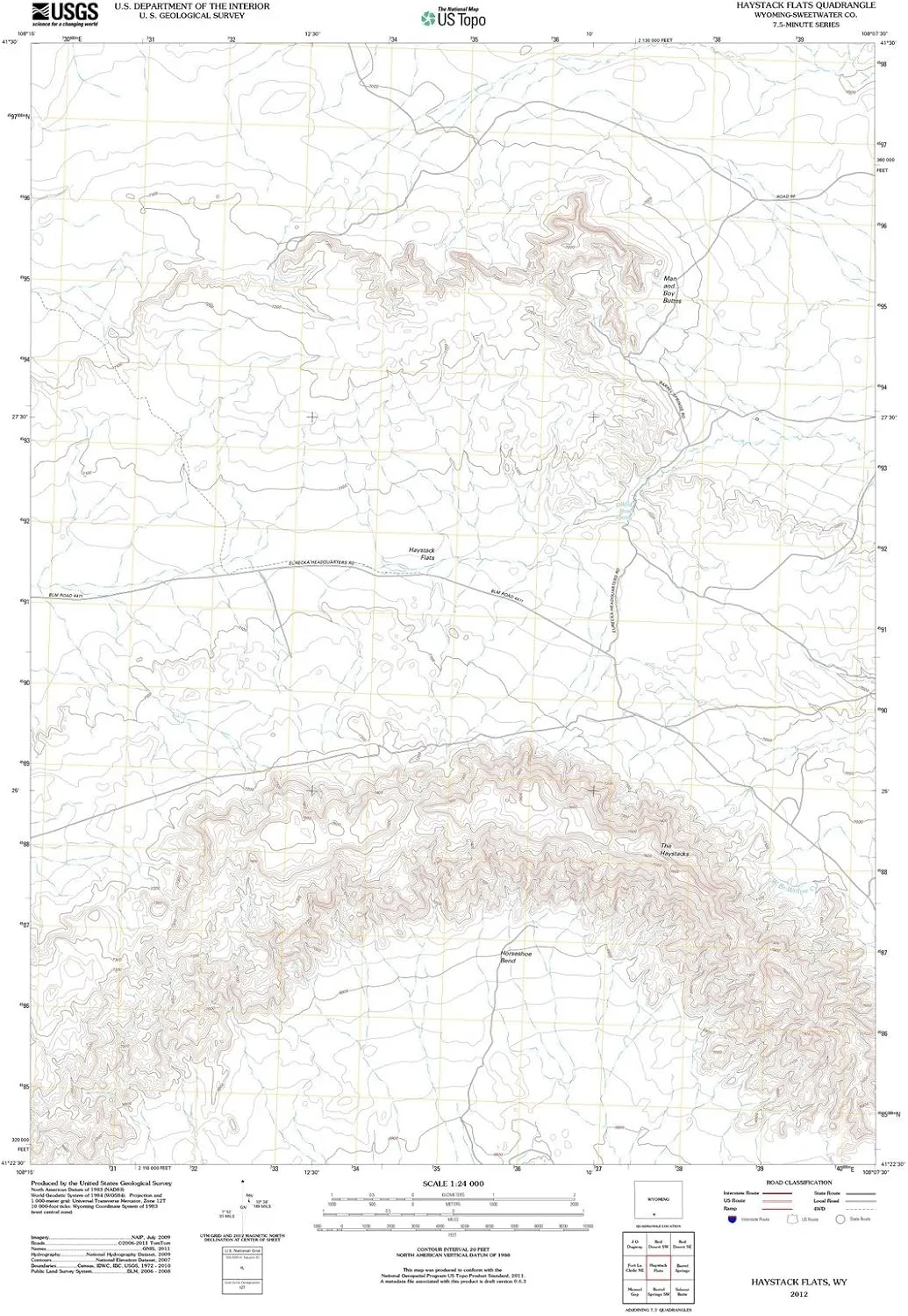 2012 Haystack Flats, WY - Wyoming - USGS Historical Topographic Map : 44in x 59in, Large Wall Art Map