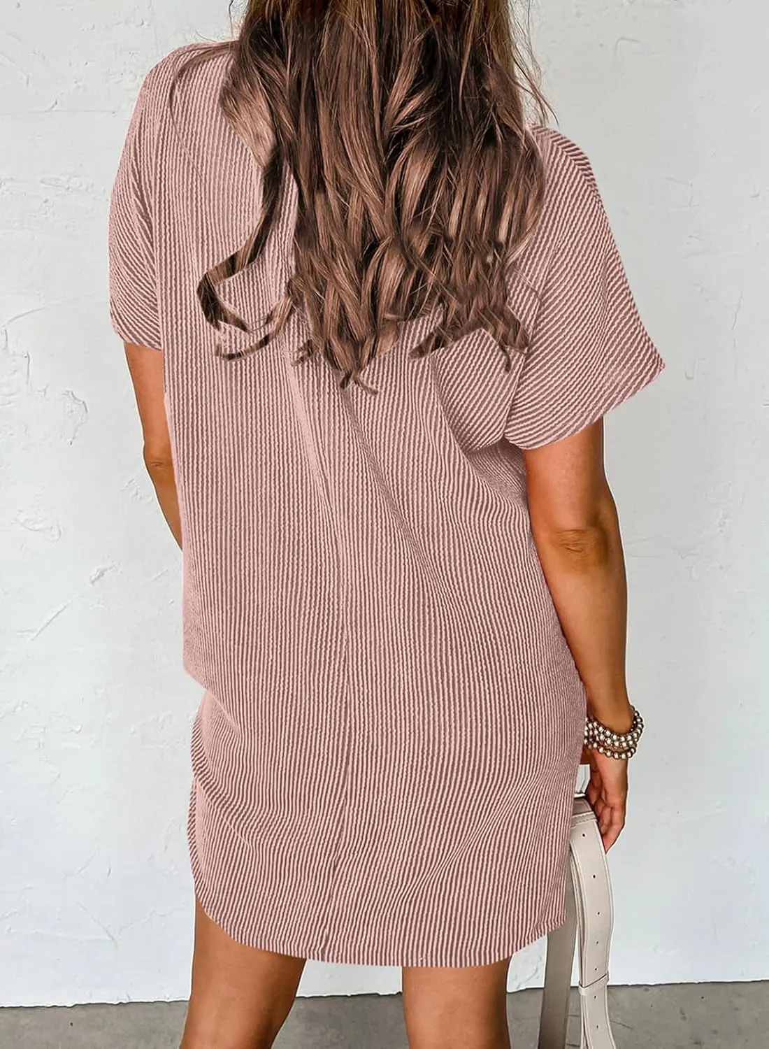Acelitt Womens Casual Summer Crewneck Short Sleeve Ribbed Mini Tshirt Dress, XS-3XL