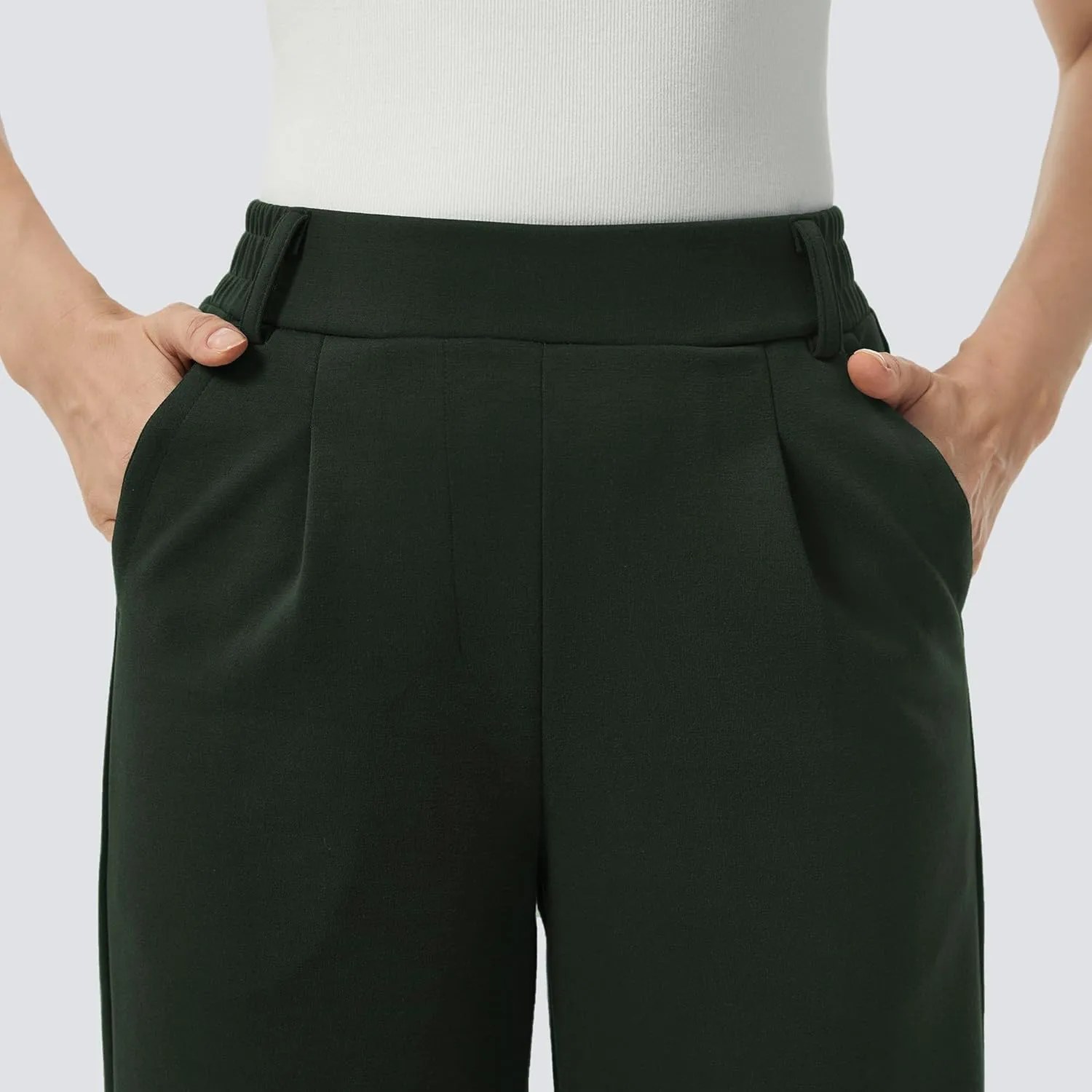AFITNE Womens Wide Leg Work Pants High Waist Pull On Dress Pants Elastic Waistband Casual Slacks with Thick Fabric