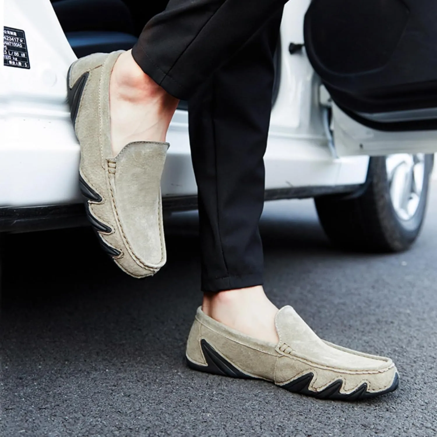 Aimery Mens Breathable Leather Casual Slip-On Loafers Summer Soft&Non-Slip Flats Driving Walking Shoes Fashion Penny Loafers