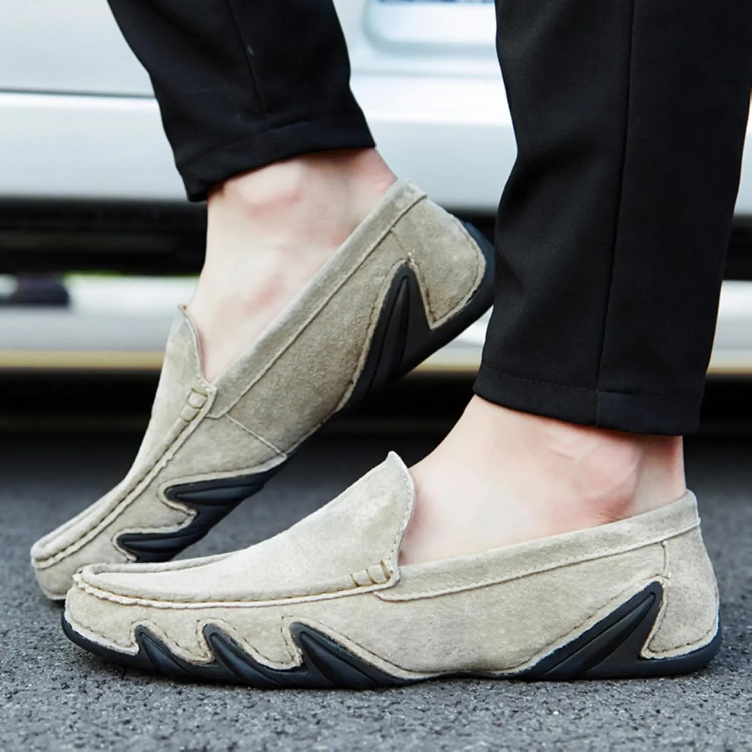 Aimery Mens Breathable Leather Casual Slip-On Loafers Summer Soft&Non-Slip Flats Driving Walking Shoes Fashion Penny Loafers