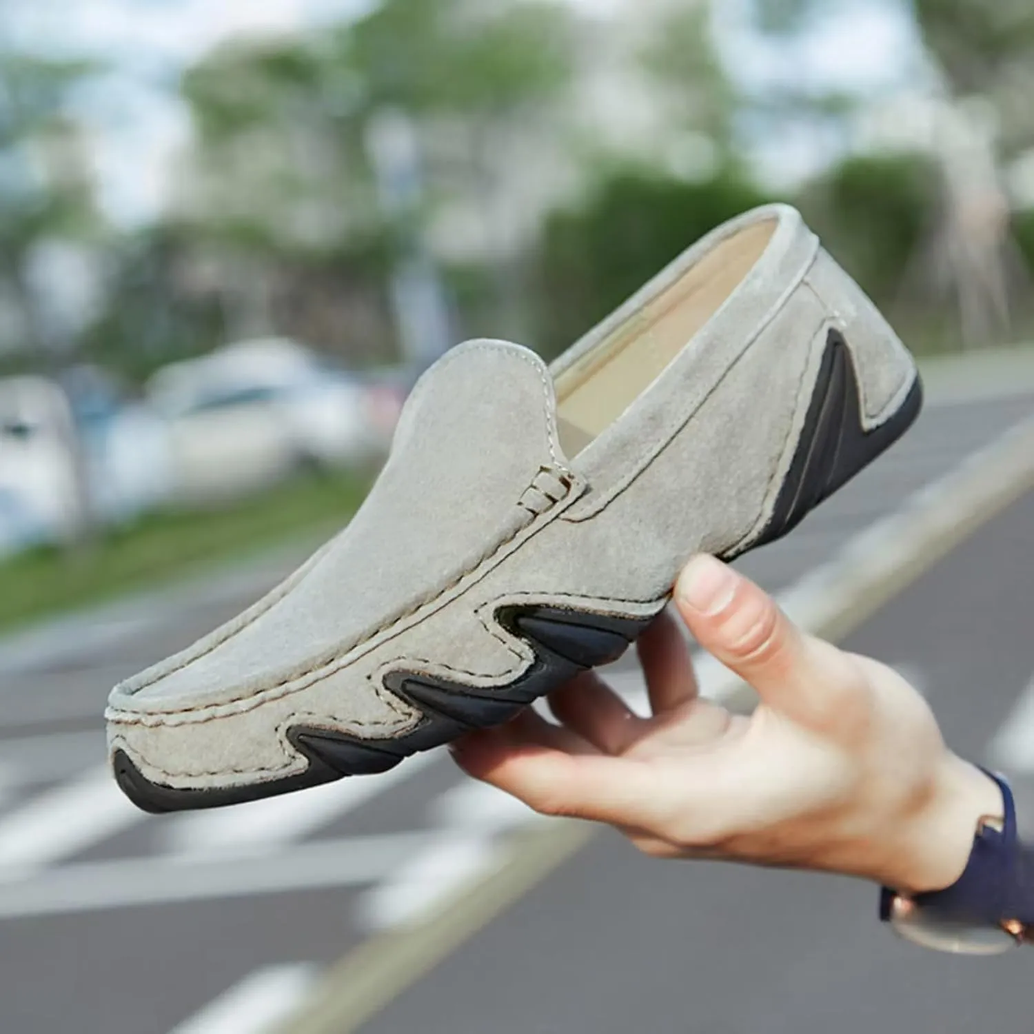 Aimery Mens Breathable Leather Casual Slip-On Loafers Summer Soft&Non-Slip Flats Driving Walking Shoes Fashion Penny Loafers