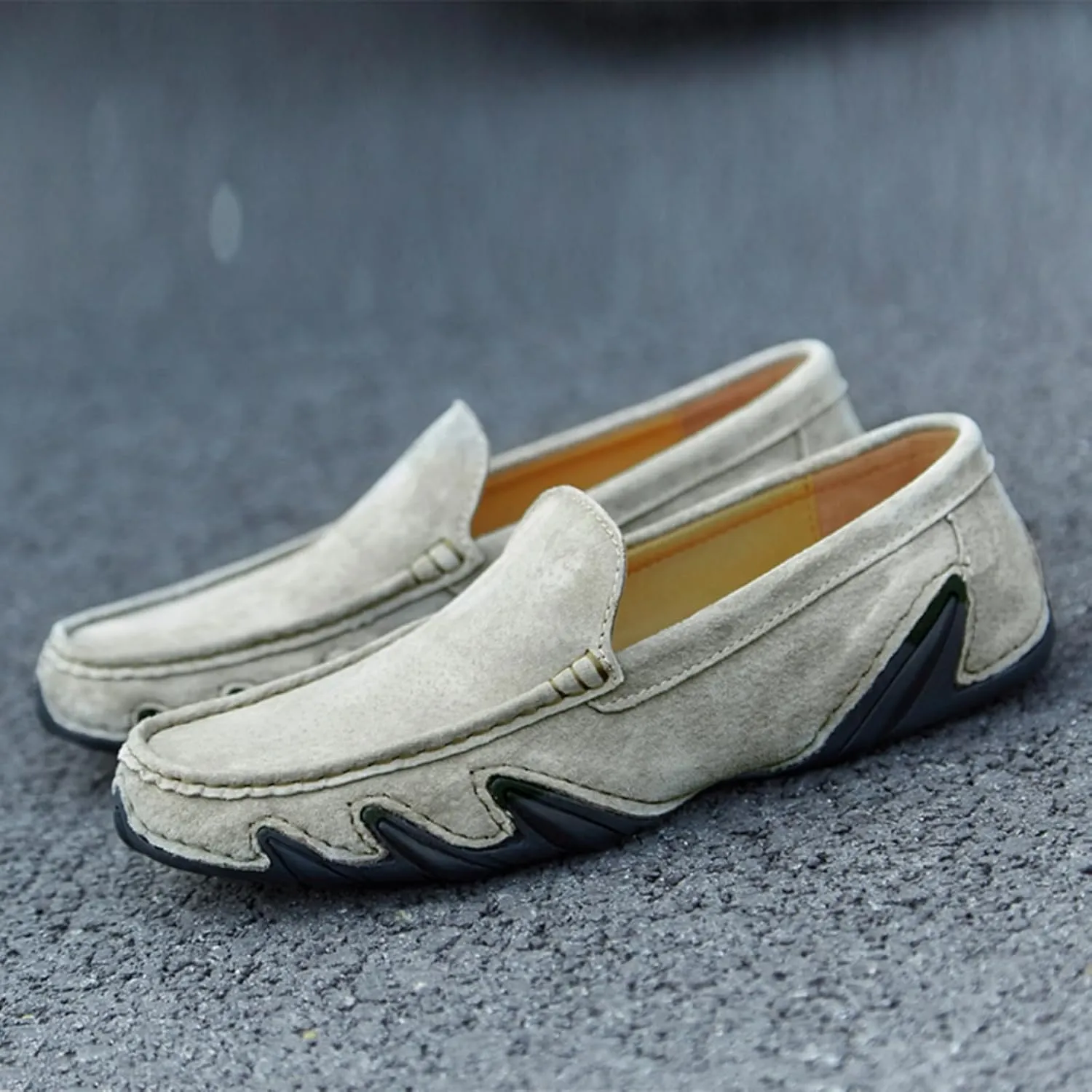Aimery Mens Breathable Leather Casual Slip-On Loafers Summer Soft&Non-Slip Flats Driving Walking Shoes Fashion Penny Loafers