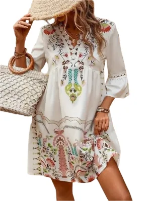 Alma Ethnic Maxi Dress with V-Neck - Boho Style for Women