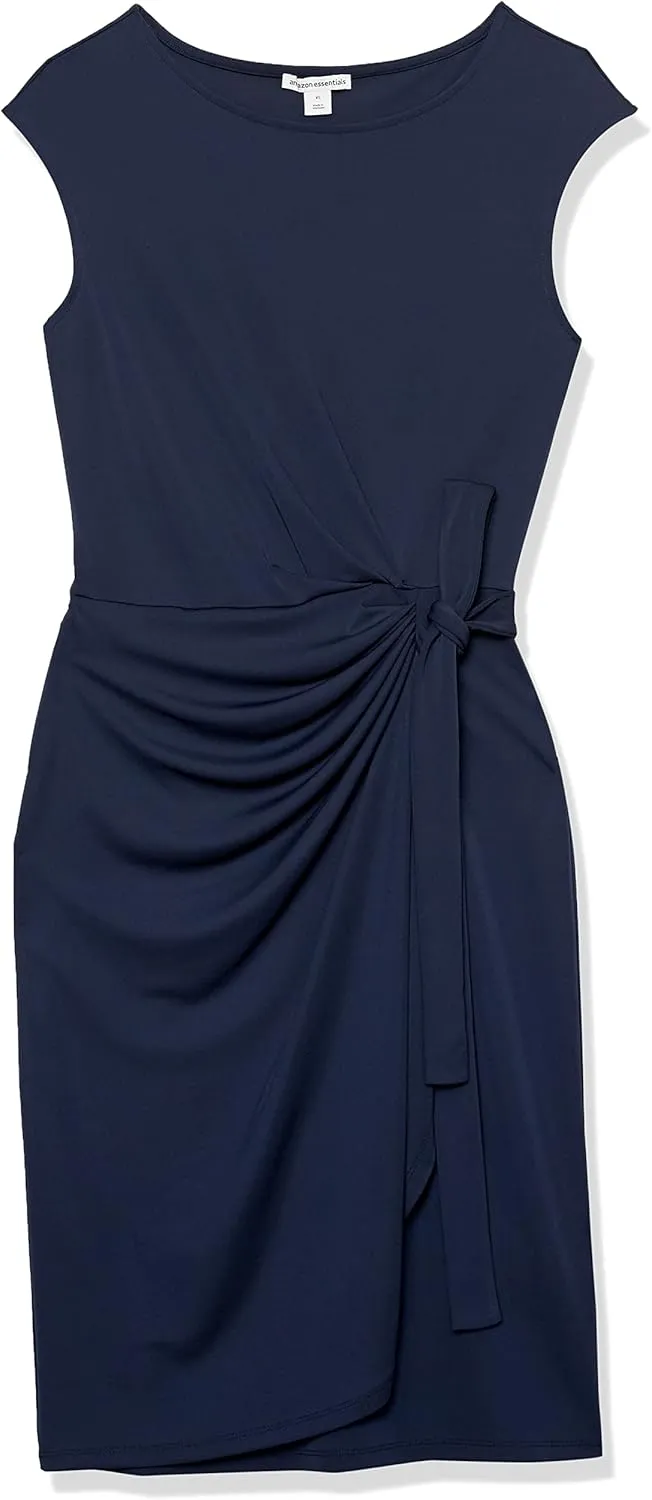 Amazon Essentials Women's Cap Sleeve Boat-Neck Faux Wrap Dress