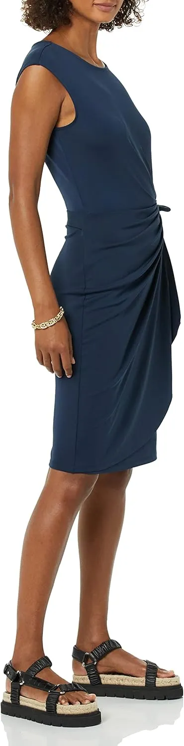Amazon Essentials Women's Cap Sleeve Boat-Neck Faux Wrap Dress