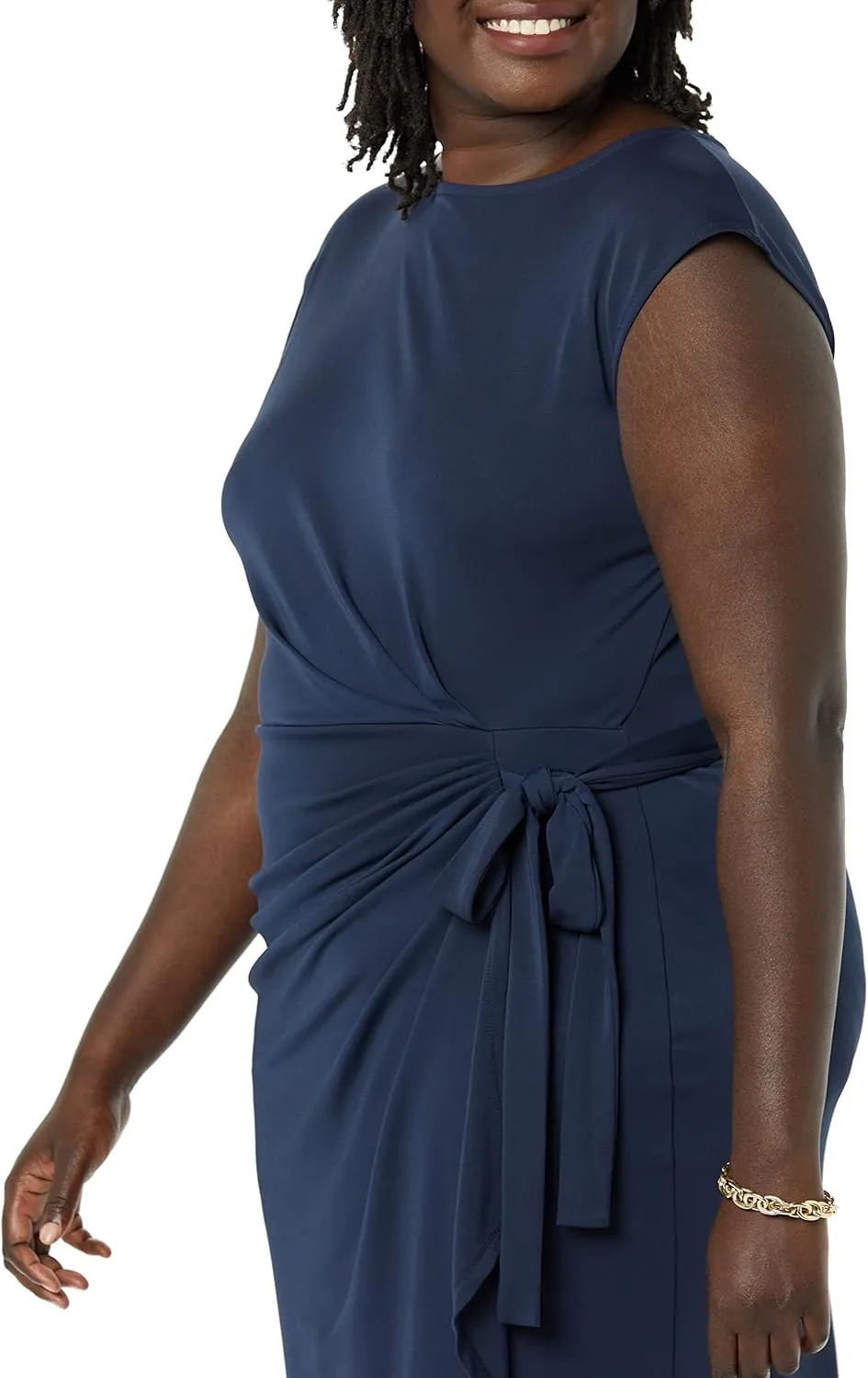 Amazon Essentials Women's Cap Sleeve Boat-Neck Faux Wrap Dress