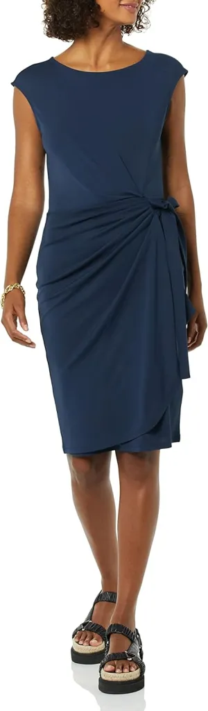 Amazon Essentials Women's Cap Sleeve Boat-Neck Faux Wrap Dress