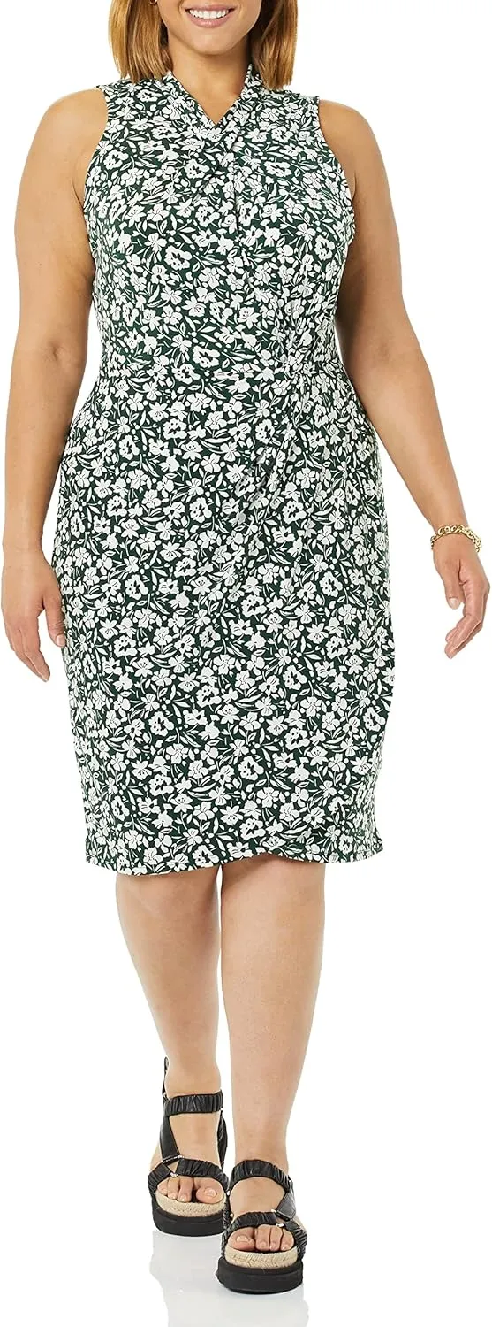 Amazon Essentials Women's Sleeveless Crossover Twist Neck Faux Wrap Dress