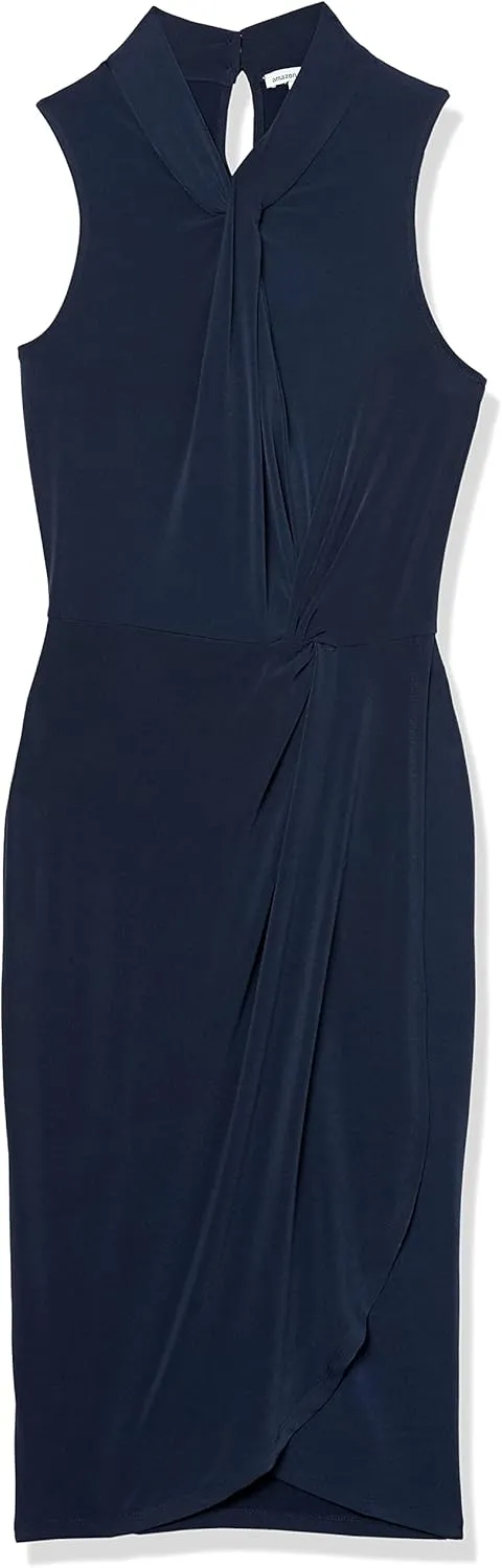 Amazon Essentials Women's Sleeveless Crossover Twist Neck Faux Wrap Dress