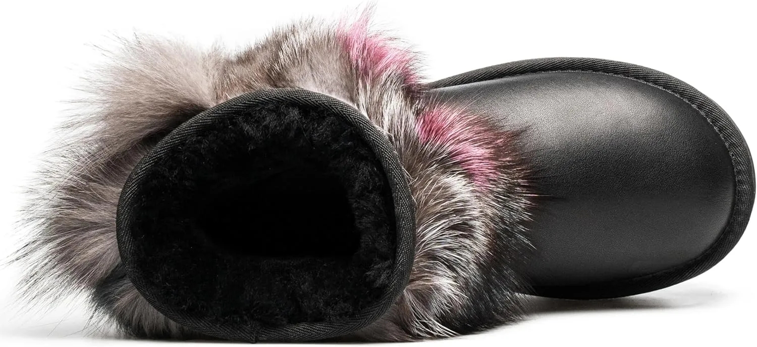 AU&MU Aumu Womens Short Winter Snow Boots Classic Thermal Fur Boot Furry Fluffy Warm