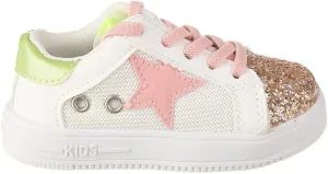 Baby Girls Shoes, Glitter Star Sneakers with Laces | Ages 2-5 y/o | Pink & Purple, Hot Pink, B&W