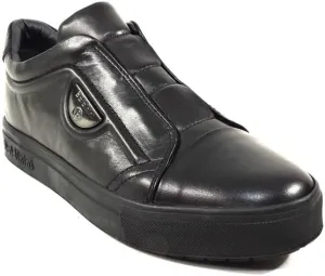 Baldinini Men's Black Leather Fashion Sneakers with Velcro Strap