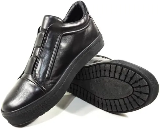 Baldinini Men's Black Leather Fashion Sneakers with Velcro Strap