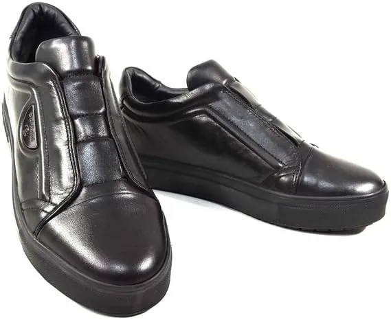 Baldinini Men's Black Leather Fashion Sneakers with Velcro Strap