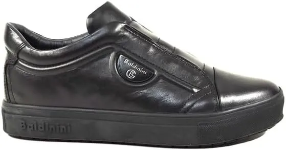Baldinini Men's Black Leather Fashion Sneakers with Velcro Strap