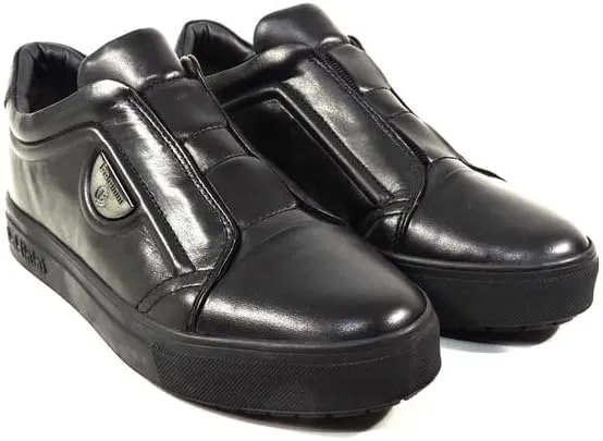 Baldinini Men's Black Leather Fashion Sneakers with Velcro Strap