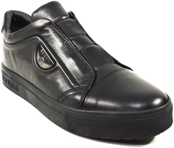 Baldinini Men's Black Leather Fashion Sneakers with Velcro Strap