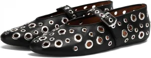 Ballet Flats for Women with Metal Hole Sparkling Buckle Strap Perforated Mary Jane Flat Women’s Eyelet Round Toe Ballerina Shoes Low Heel Casual Dress Flats