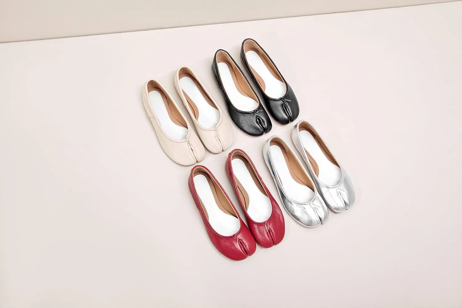 Ballet Flats Shoes for Women Fashion Split Toe Tabi Shoes Comfortable Bow Tie Leather Dressy Party Work Dress Shoes