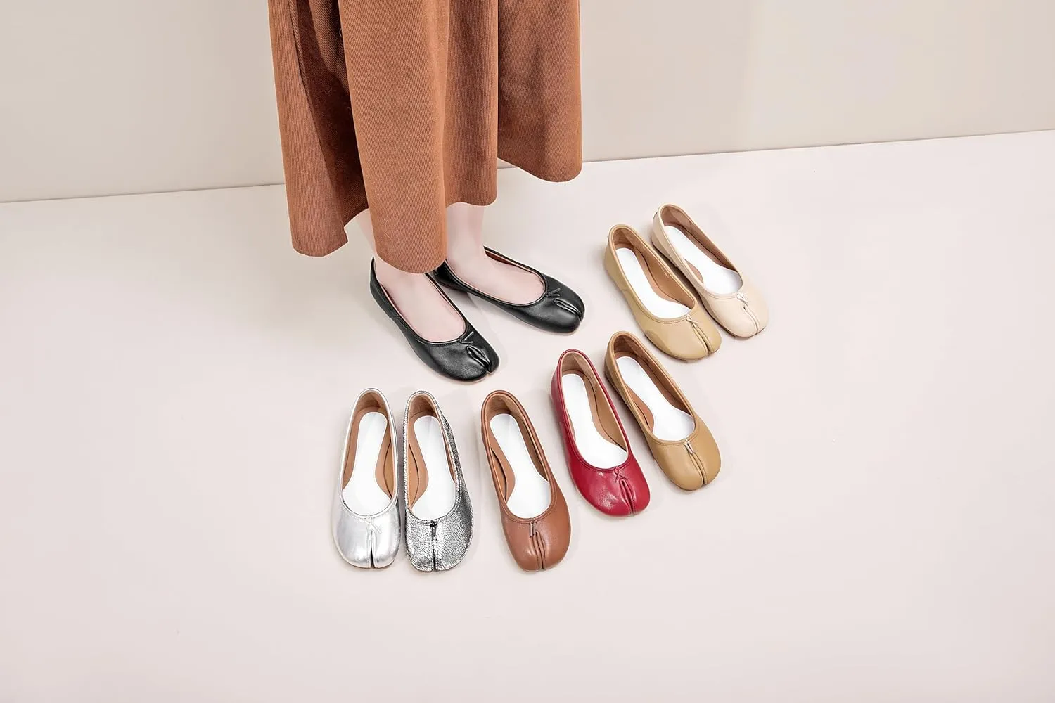 Ballet Flats Shoes for Women Fashion Split Toe Tabi Shoes Comfortable Bow Tie Leather Dressy Party Work Dress Shoes
