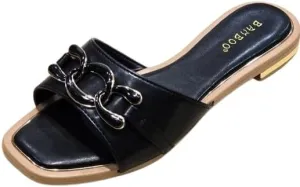 BAMBOO® Women's Square Toe Chain Band Slip On Flat Sandals
