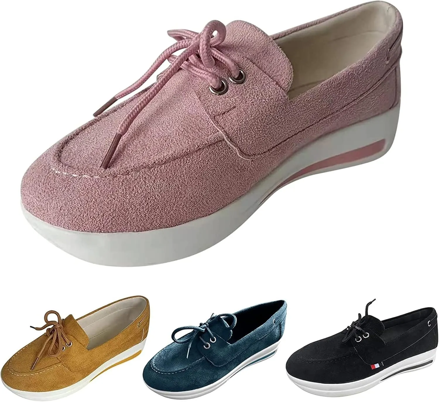 BBPM Women Shoes Slip On Womens Walking Shoes Casual Breathable Mesh Flat Sneakers Round Toe Thick Heel Casual Shoes Loafers Moccasins Driving Shoes,Pink,EU40/US8