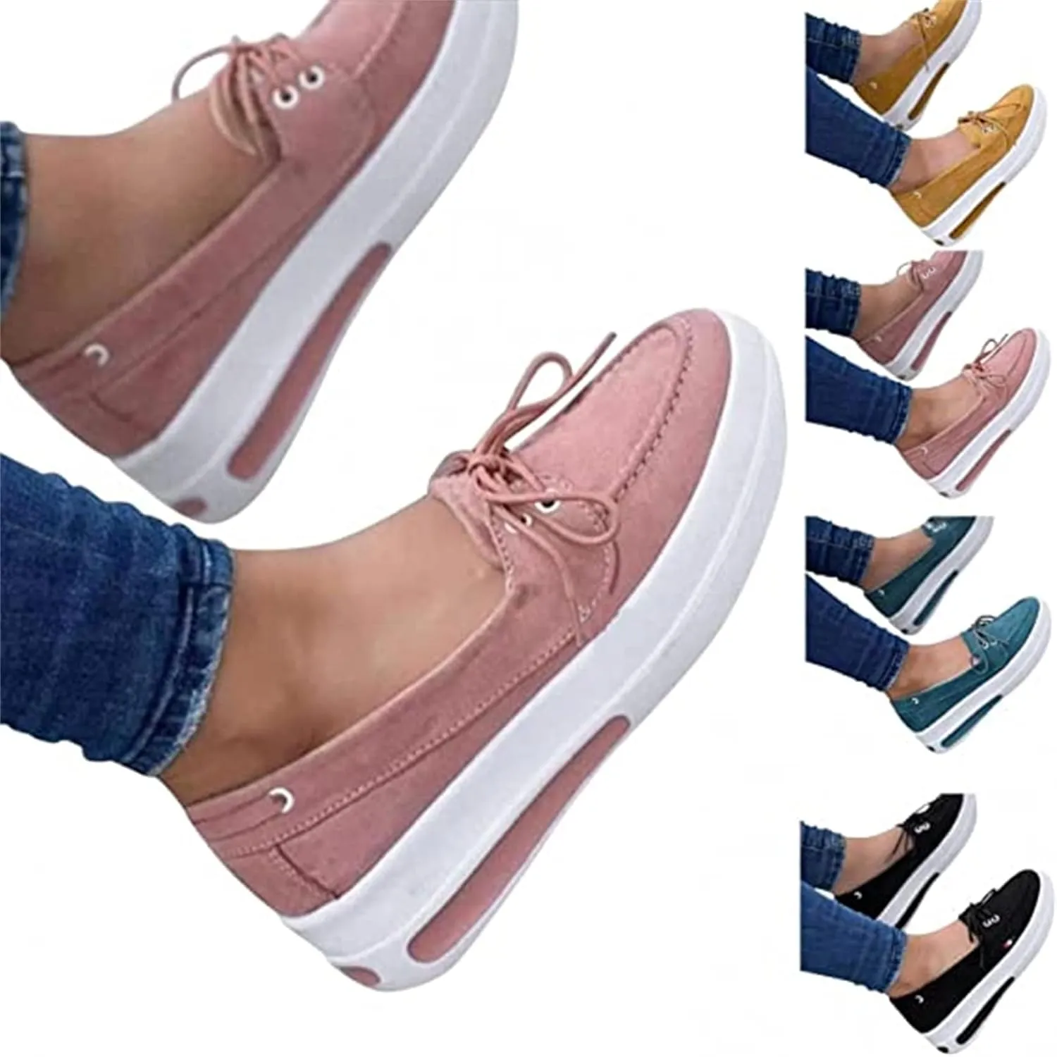 BBPM Women Shoes Slip On Womens Walking Shoes Casual Breathable Mesh Flat Sneakers Round Toe Thick Heel Casual Shoes Loafers Moccasins Driving Shoes,Pink,EU40/US8