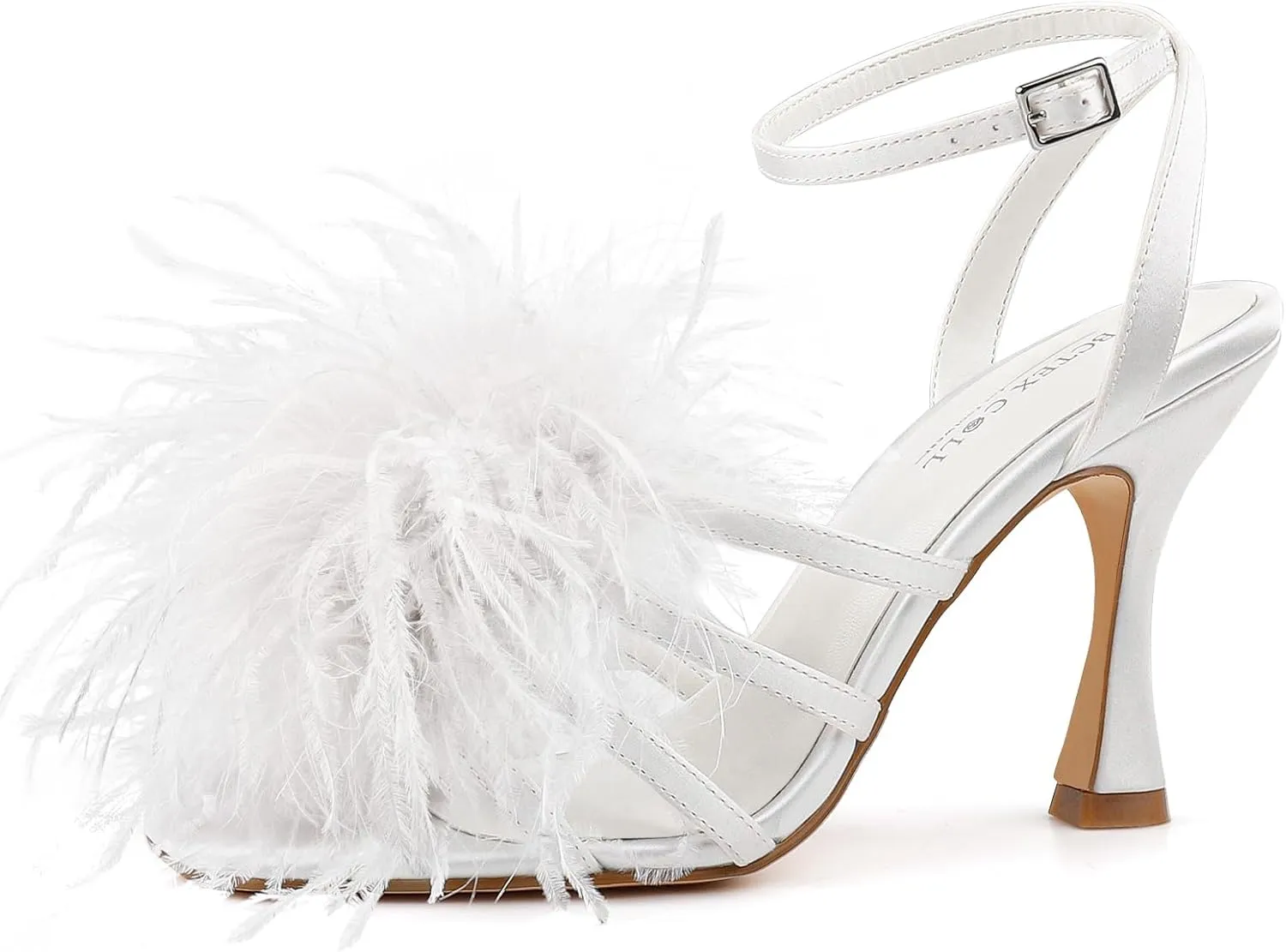 BCTEX COLL Women's Heeled Sandals Fluffy Feather Square Open Toe Ankle Strap Sexy Stiletto High Heels for Wedding Party Dance Evening