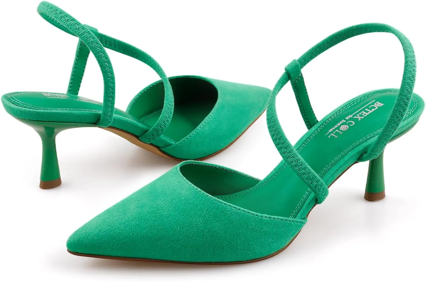 BCTEX COLL Women's Kitten Heel Slingback Closed Pointed Toe Low Stiletto Heels Comfortable Party Wedding Work Dressy Pumps Shoes