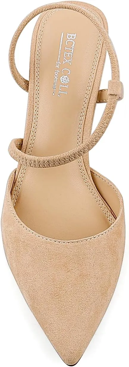 BCTEX COLL Women's Kitten Heel Slingback Closed Pointed Toe Low Stiletto Heels Comfortable Party Wedding Work Dressy Pumps Shoes