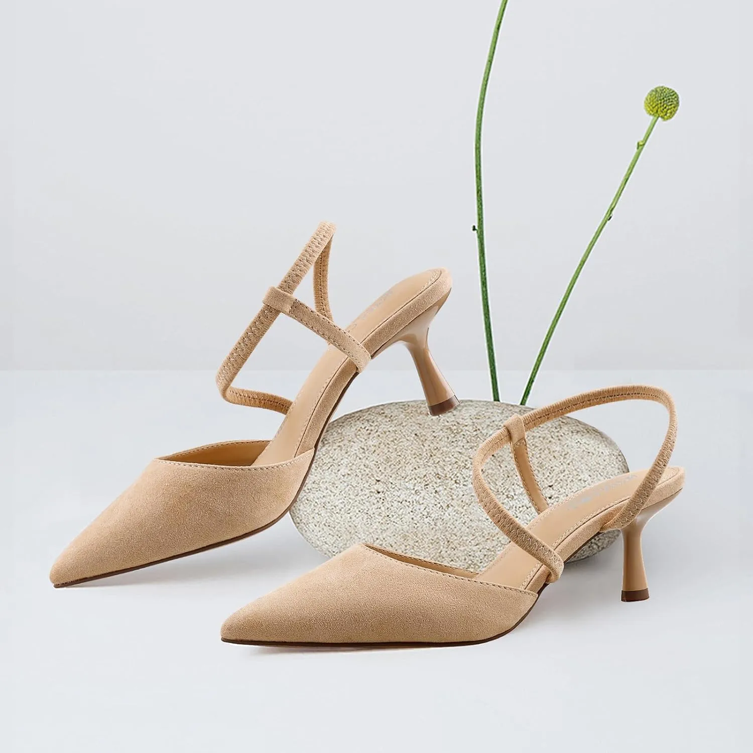 BCTEX COLL Women's Kitten Heel Slingback Closed Pointed Toe Low Stiletto Heels Comfortable Party Wedding Work Dressy Pumps Shoes