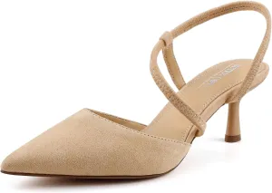 BCTEX COLL Women's Kitten Heel Slingback Closed Pointed Toe Low Stiletto Heels Comfortable Party Wedding Work Dressy Pumps Shoes