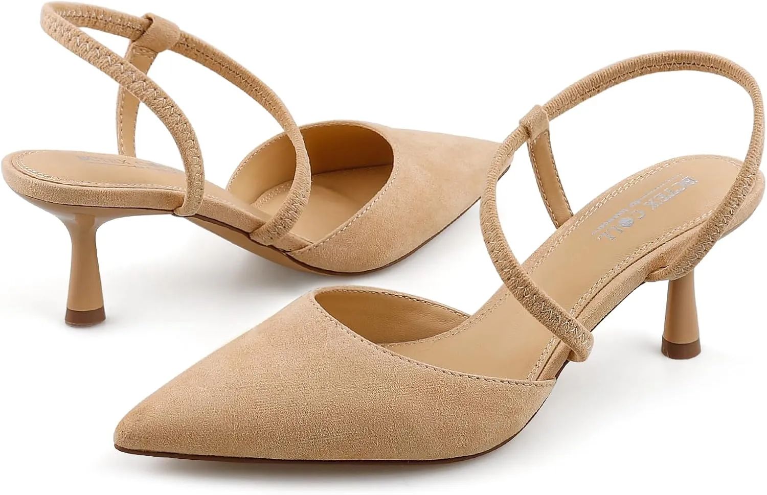 BCTEX COLL Women's Kitten Heel Slingback Closed Pointed Toe Low Stiletto Heels Comfortable Party Wedding Work Dressy Pumps Shoes