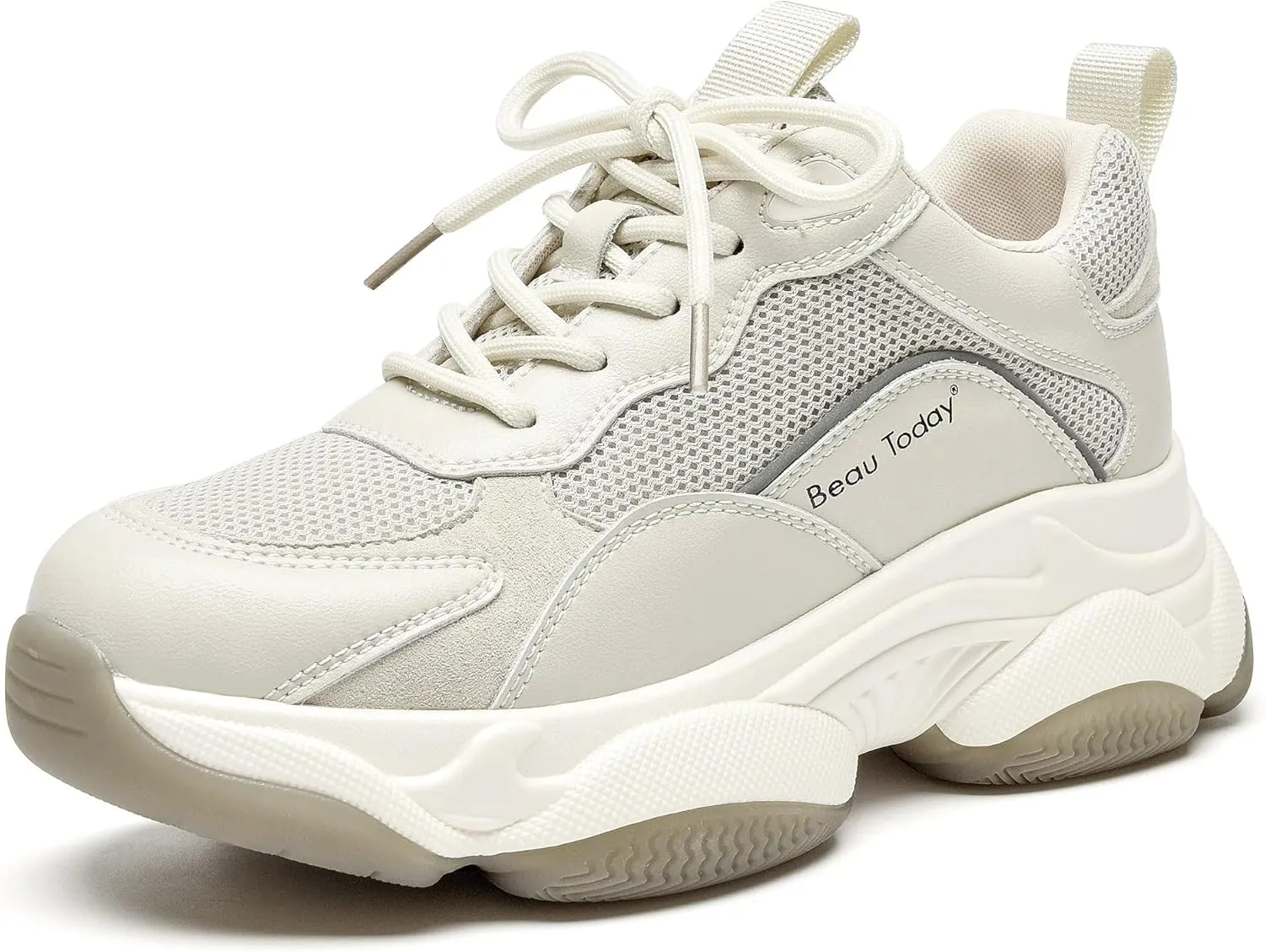 BEAU TODAY Chunky Sneakers for Women, Womens Fashion Sneakers, Lace Up Platform Comfortable Leather Casual Dad Shoes