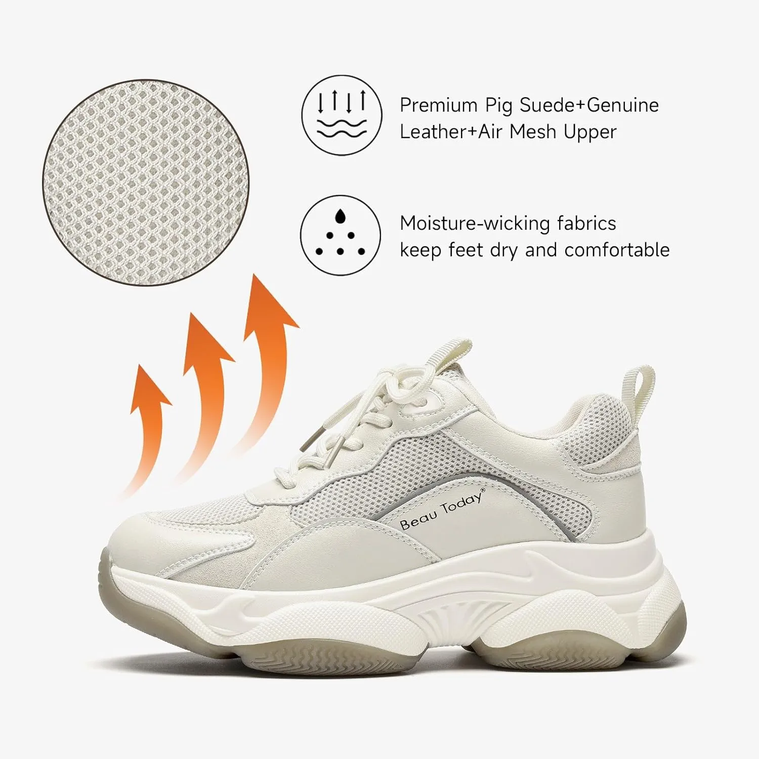 BEAU TODAY Chunky Sneakers for Women, Womens Fashion Sneakers, Lace Up Platform Comfortable Leather Casual Dad Shoes