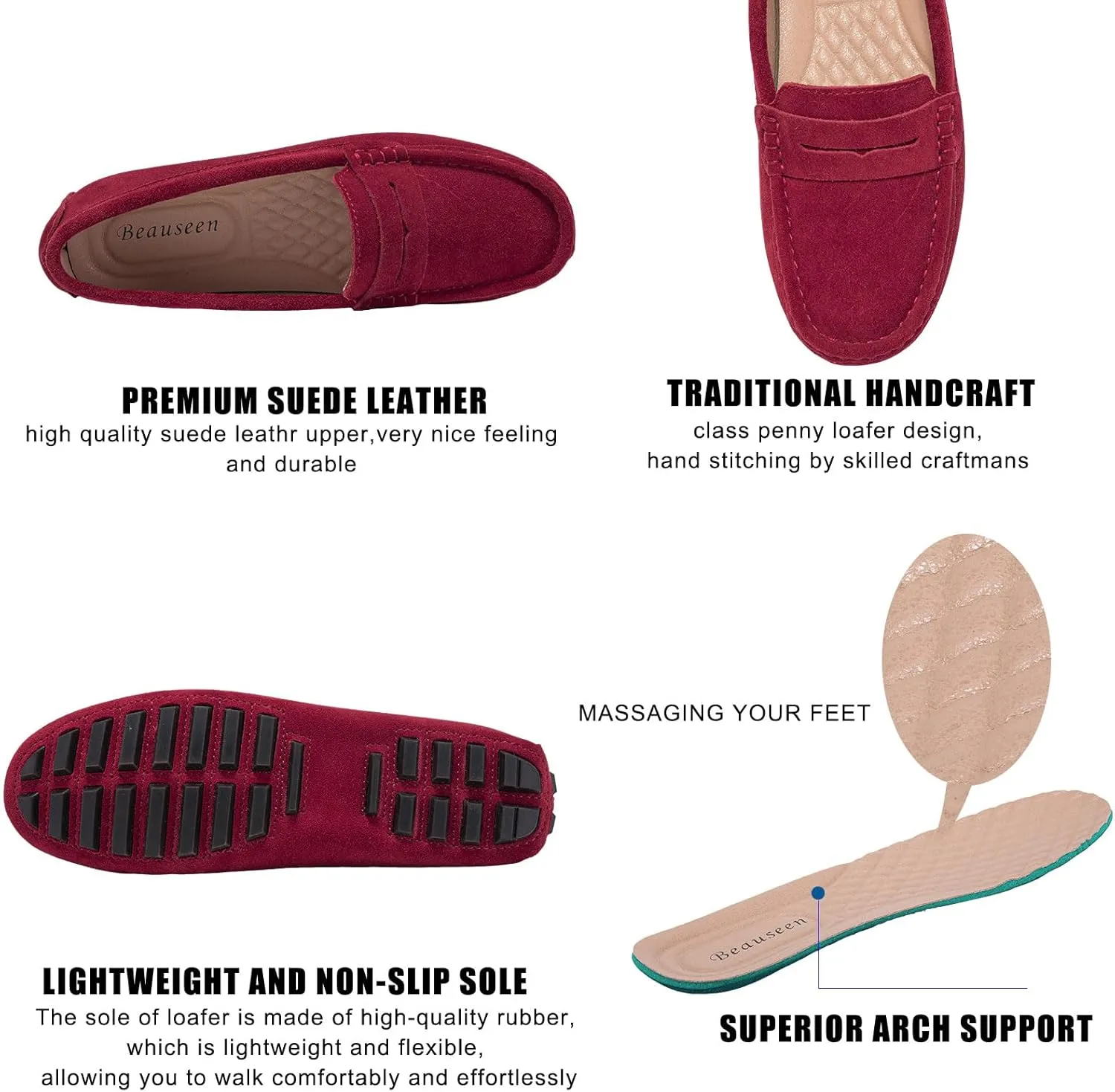 BEAUSEEN Women's Genuine Leather Penny Loafers Classic Driving Moccasins Casual Slip On Comfort Women Loafer Shoes