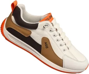 Big Size Men's All-Season Fashionable Sneakers - Breathable, Comfortable Sole Casual Footwear in White, Blue, and Beige Striped/Plaid Pattern, Everyday Use and Exercise
