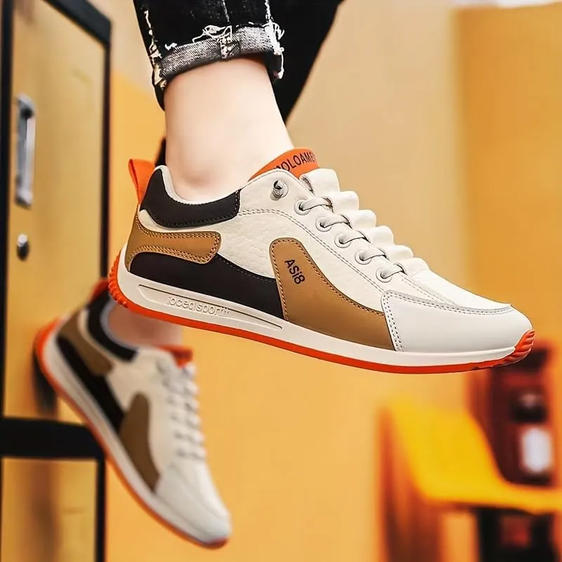 Big Size Men's All-Season Fashionable Sneakers - Breathable, Comfortable Sole Casual Footwear in White, Blue, and Beige Striped/Plaid Pattern, Everyday Use and Exercise