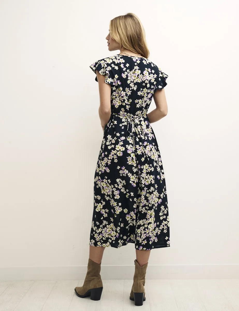 Black Floral Lily Midi Tea Dress