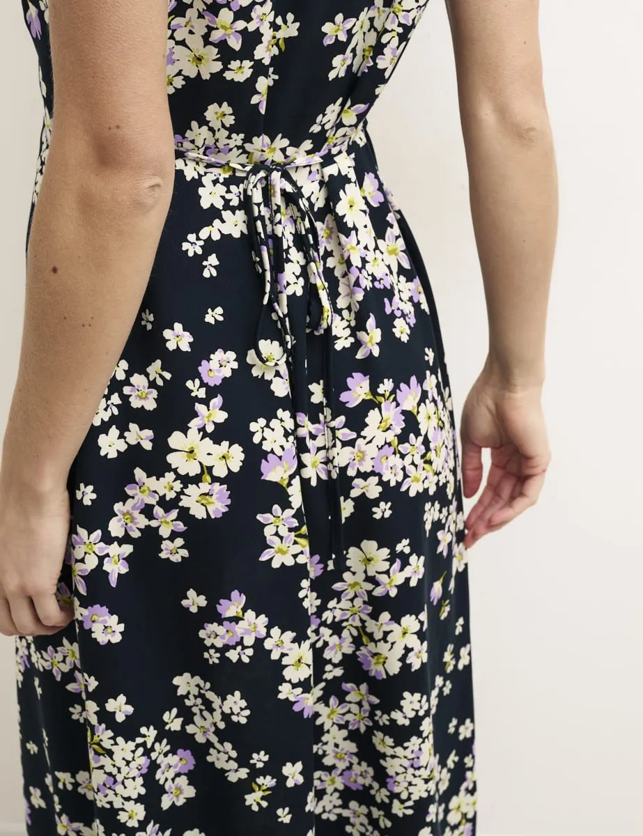 Black Floral Lily Midi Tea Dress