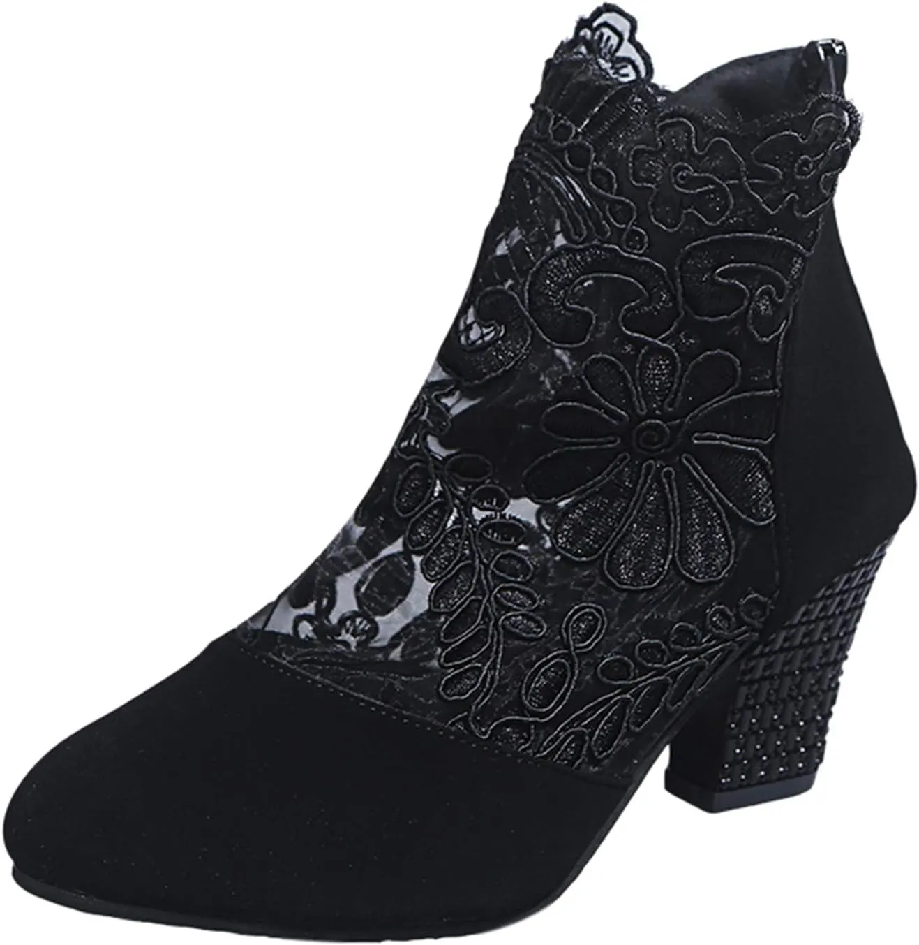 Black Sandals Women Wedge, Sandals Women Sexy Hollow Floral Lace Chunky High Heels Platform Boots Casual Boots