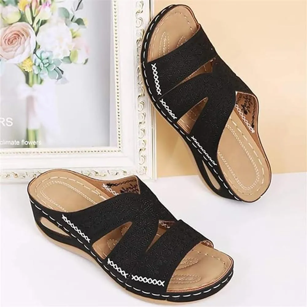 Blisscomfy Arch Support Wide Toe Box Open Toe Sandals,Damping Sole Upgradation Stretch Lightweight Sandals