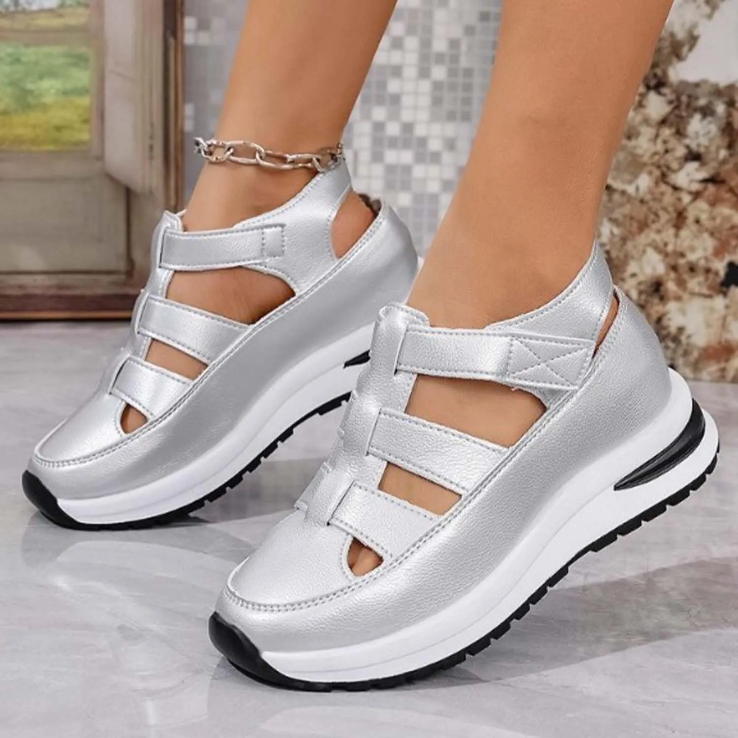 Bootara Women's Plus Size Hollow-Out Casual Sandals, NEW Versatile Thin Platform with Height-Boosting Thick Sole